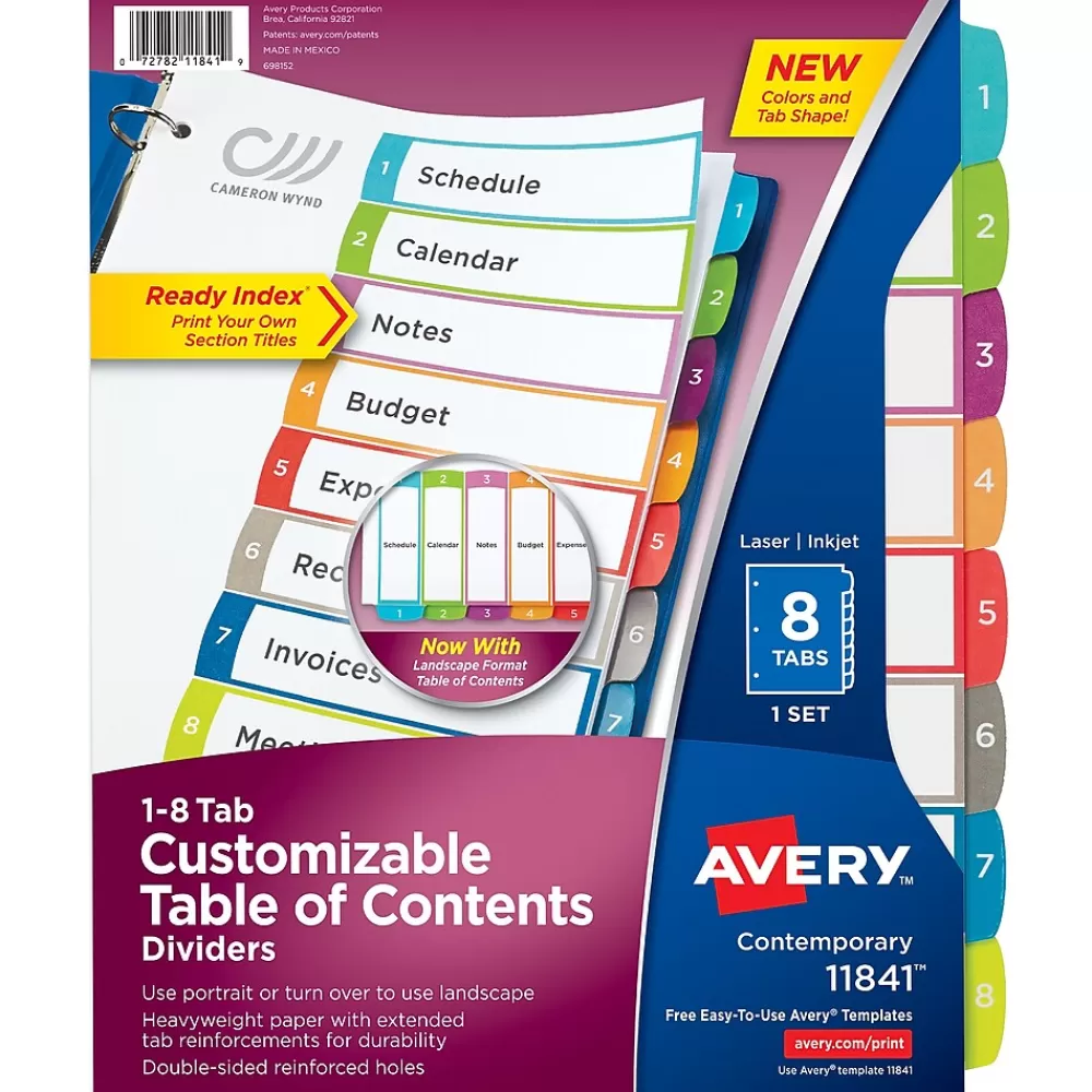 Avery Dividers<Ready Index Table of Contents Paper Dividers, 1-8 Tabs, Contemporary Multicolor (11841)
