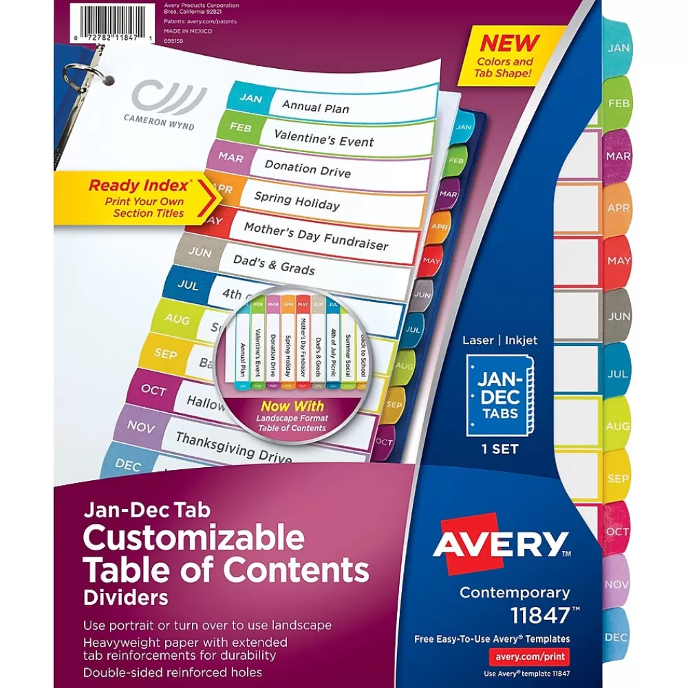 Avery Dividers<Ready Index Table of Contents Paper Dividers, 1-12 Tabs, Contemporary Multicolor (11847)