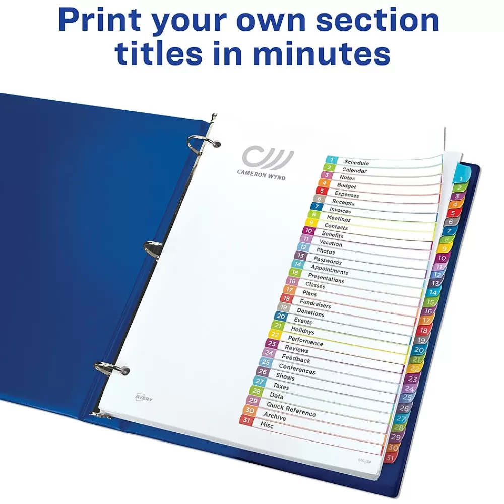 Avery Dividers<Ready Index Table of Contents Paper Dividers, 1-31 Tabs, Contemporary Multicolor (11846)