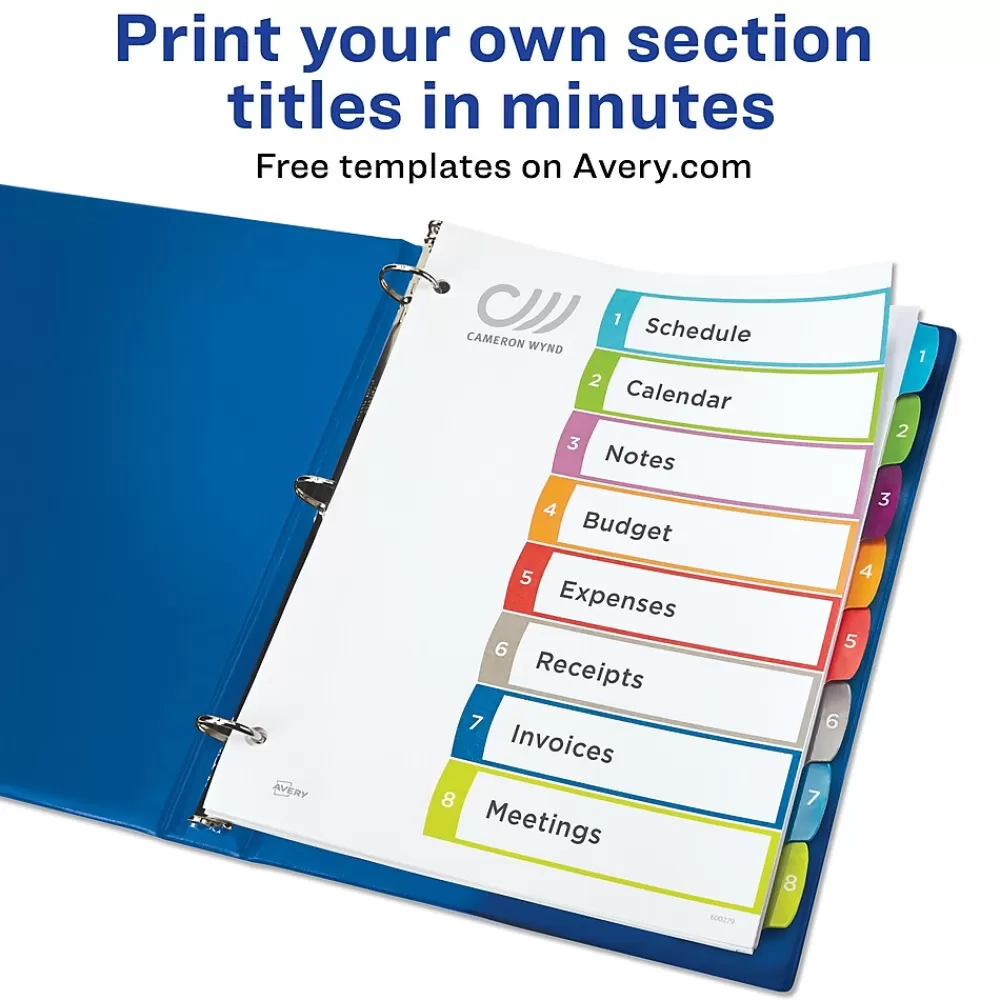 Avery Dividers<Ready Index Table of Contents Paper Dividers, 1-8 Tabs, Contemporary Multicolor (11841)