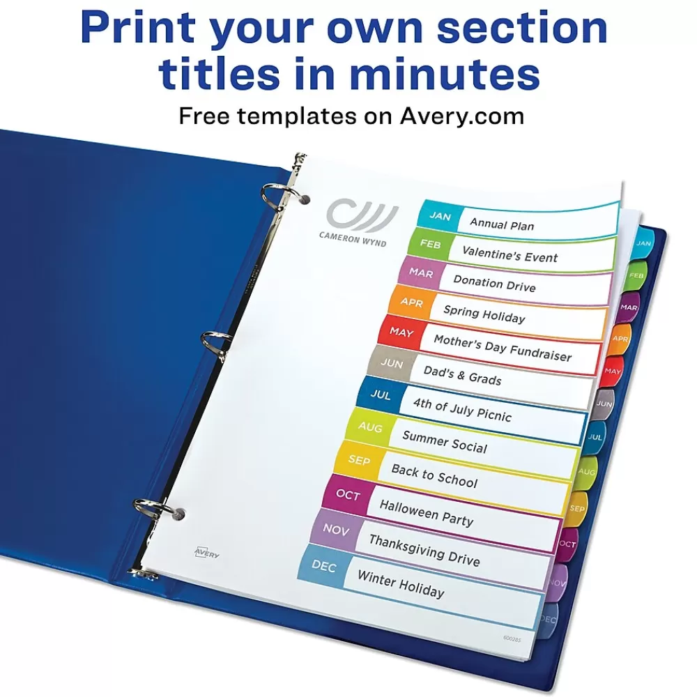 Avery Dividers<Ready Index Table of Contents Paper Dividers, 1-12 Tabs, Contemporary Multicolor (11847)
