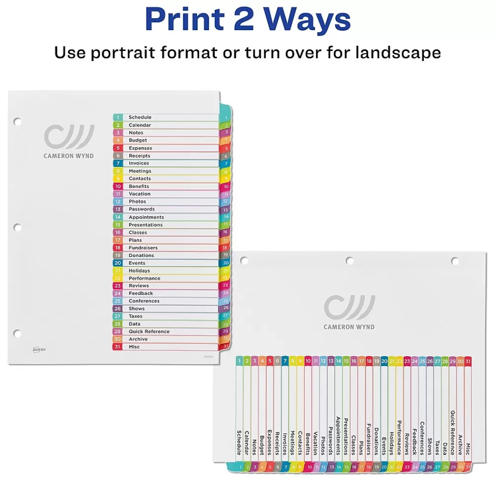 Avery Dividers<Ready Index Table of Contents Paper Dividers, 1-31 Tabs, Contemporary Multicolor (11846)