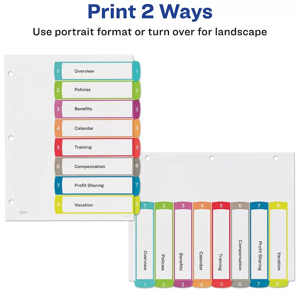 Avery Dividers<Ready Index Table of Contents Paper Dividers, 1-8 Tabs, Contemporary Multicolor (11841)