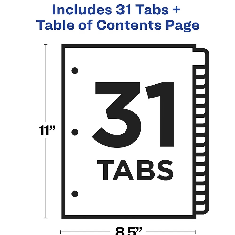 Avery Dividers<Ready Index Table of Contents Paper Dividers, 1-31 Tabs, Contemporary Multicolor (11846)