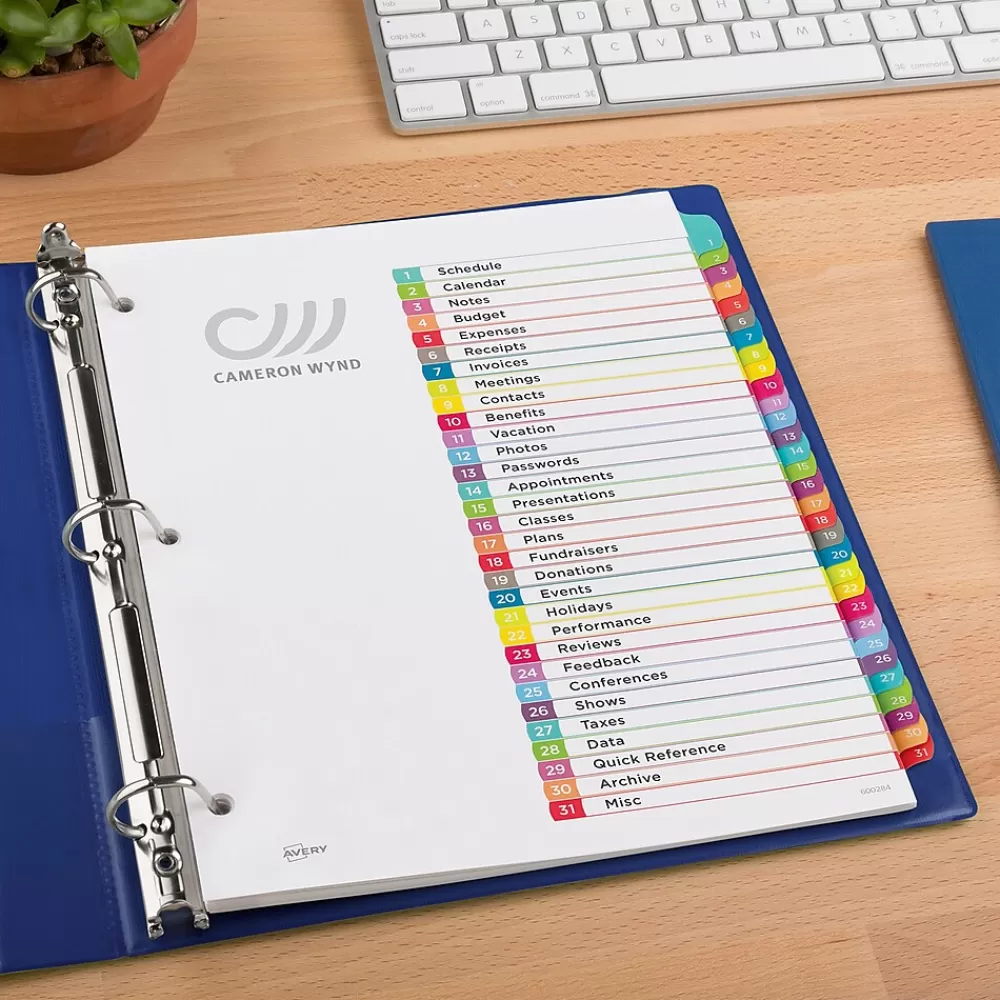 Avery Dividers<Ready Index Table of Contents Paper Dividers, 1-31 Tabs, Contemporary Multicolor (11846)