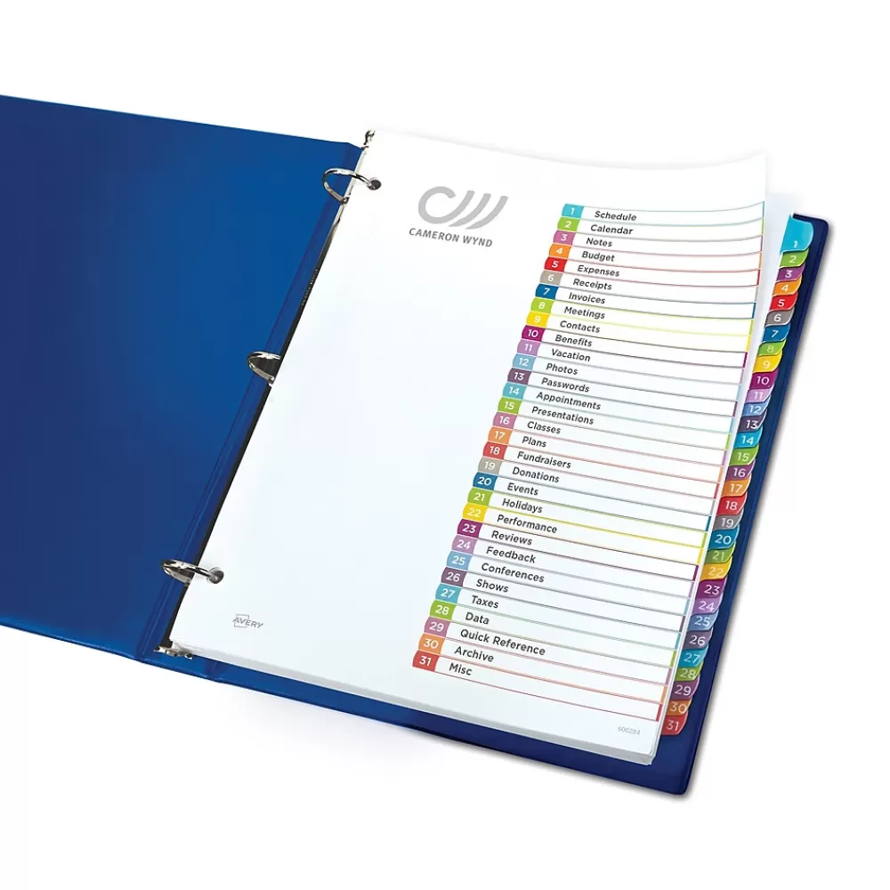 Avery Dividers<Ready Index Table of Contents Paper Dividers, 1-31 Tabs, Contemporary Multicolor (11846)