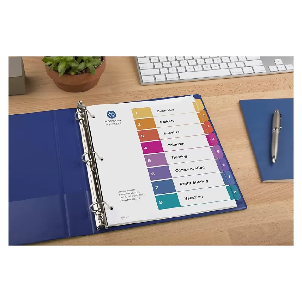 Avery Dividers<Ready Index Table of Contents Paper Dividers, 1-8 Tabs, Multicolor (11133)