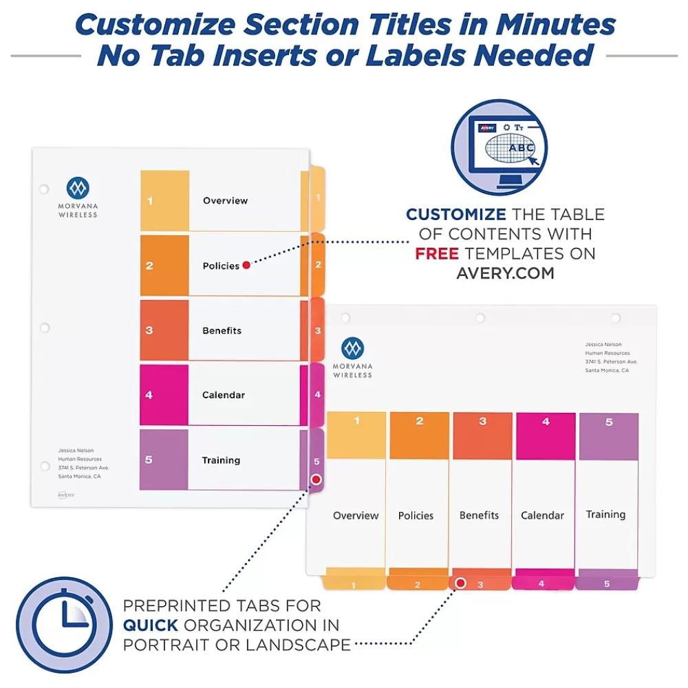 Avery Dividers<Ready Index Table of Contents Paper Dividers, 1-5 Tabs, Multicolor (11131)