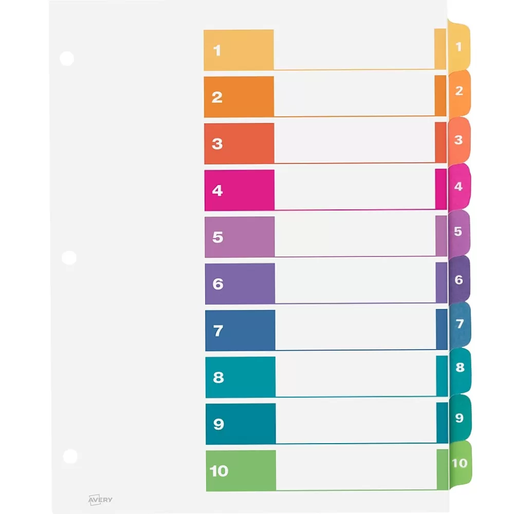 Avery Dividers<Ready Index Table of Contents Paper Dividers, 1-10 Tabs, Multicolor (11135)