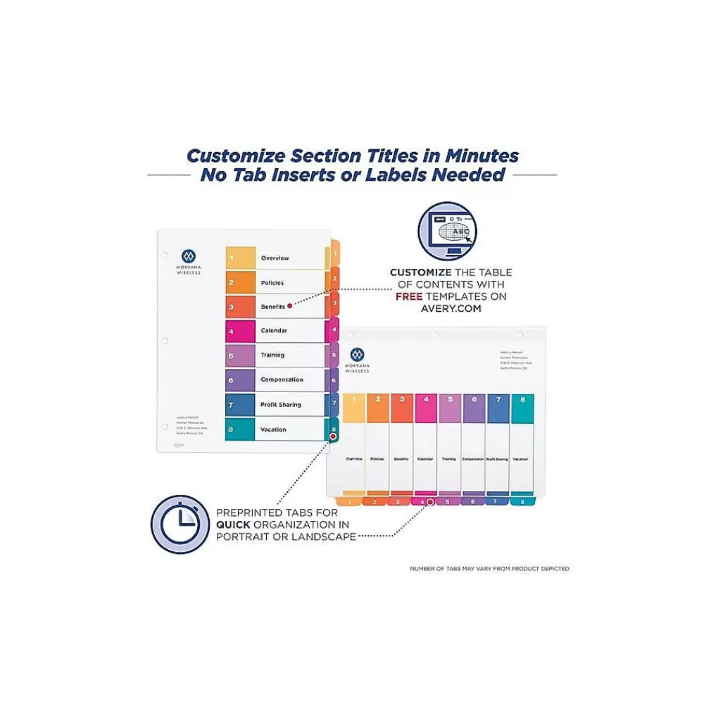 Avery Dividers<Ready Index Table of Contents Paper Dividers, 1-8 Tabs, Multicolor (11133)