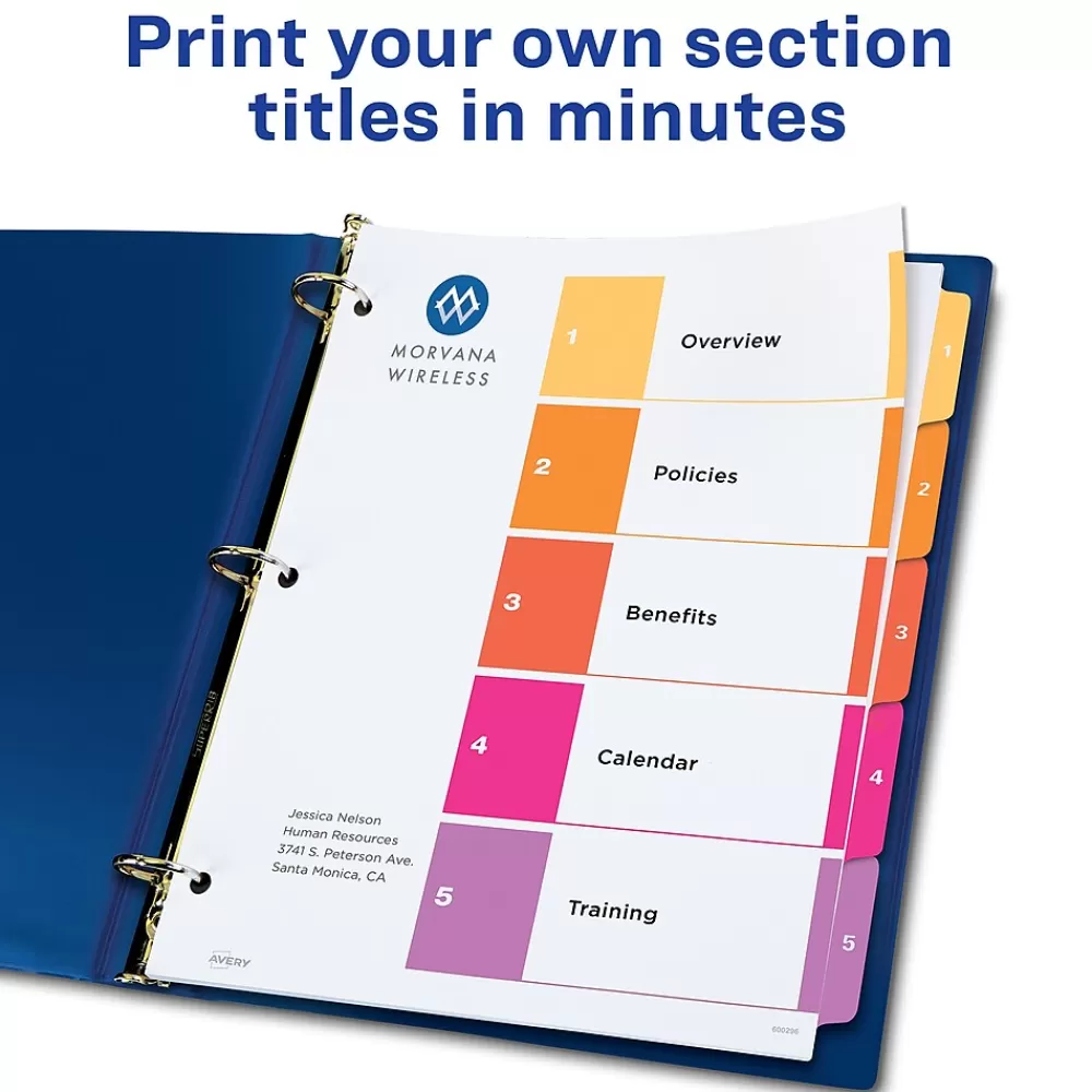 Avery Dividers<Ready Index Table of Contents Paper Dividers, 1-5 Tabs, Multicolor, 24 Sets/Box (11167)