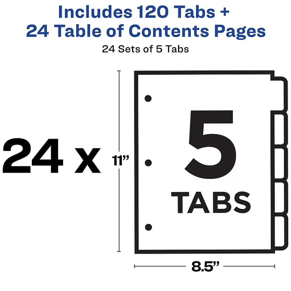 Avery Dividers<Ready Index Table of Contents Paper Dividers, 1-5 Tabs, Multicolor, 24 Sets/Box (11167)