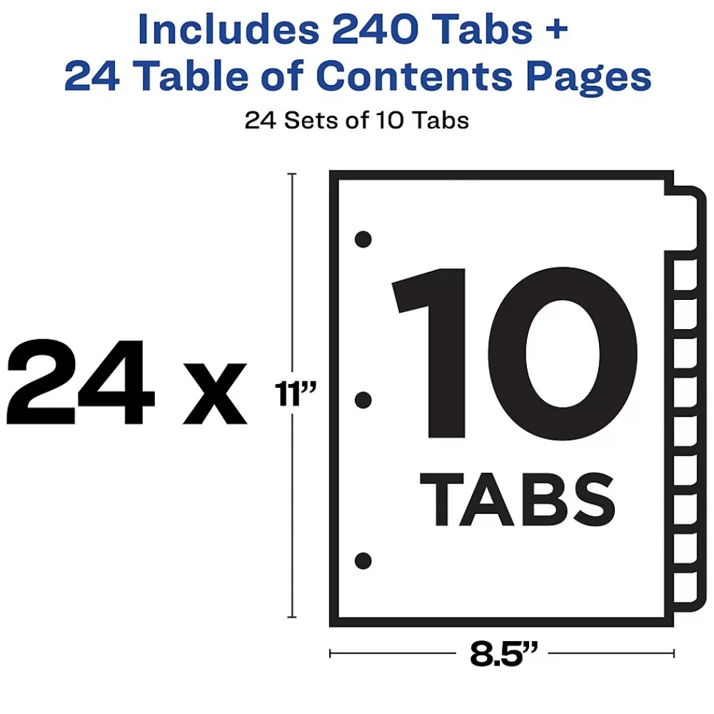 Avery Dividers<Ready Index Table of Contents Paper Dividers, 1-10 Tabs, Multicolor, 24 Sets/Box (11169)
