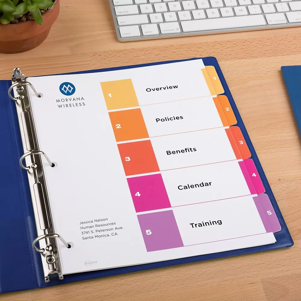 Avery Dividers<Ready Index Table of Contents Paper Dividers, 1-5 Tabs, Multicolor, 24 Sets/Box (11167)