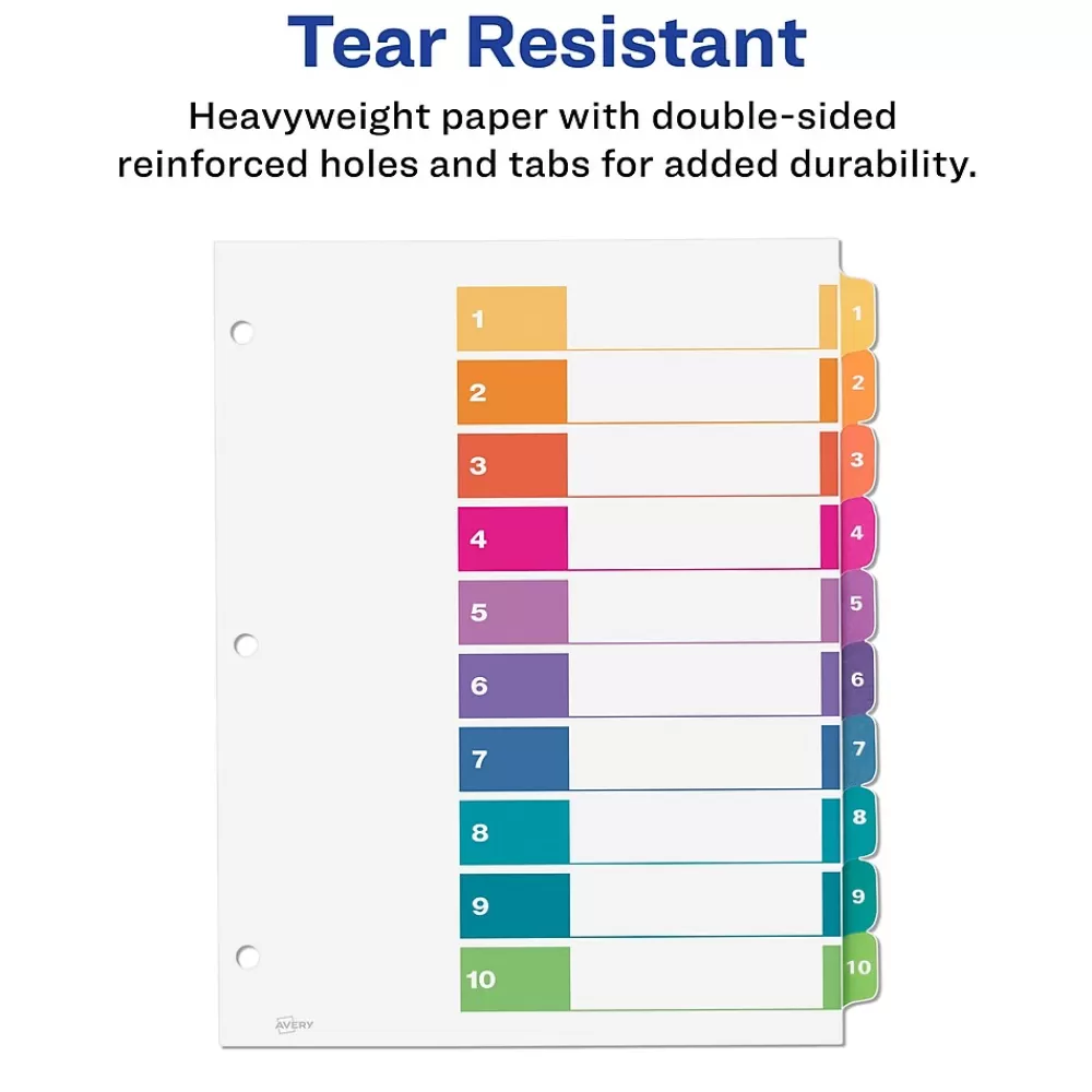 Avery Dividers<Ready Index Table of Contents Paper Dividers, 1-10 Tabs, Multicolor, 6 Sets/Pack (11188)