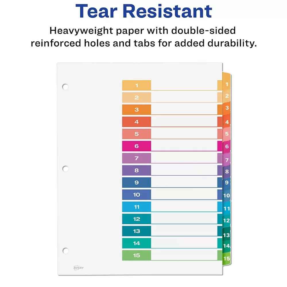 Avery Dividers<Ready Index Table of Contents Paper Dividers, 1-15 Tabs, Multicolor, 6 Sets/Pack (11197)