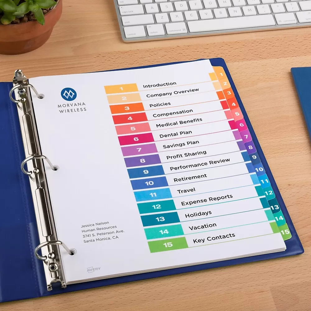 Avery Dividers<Ready Index Table of Contents Paper Dividers, 1-15 Tabs, Multicolor, 6 Sets/Pack (11197)