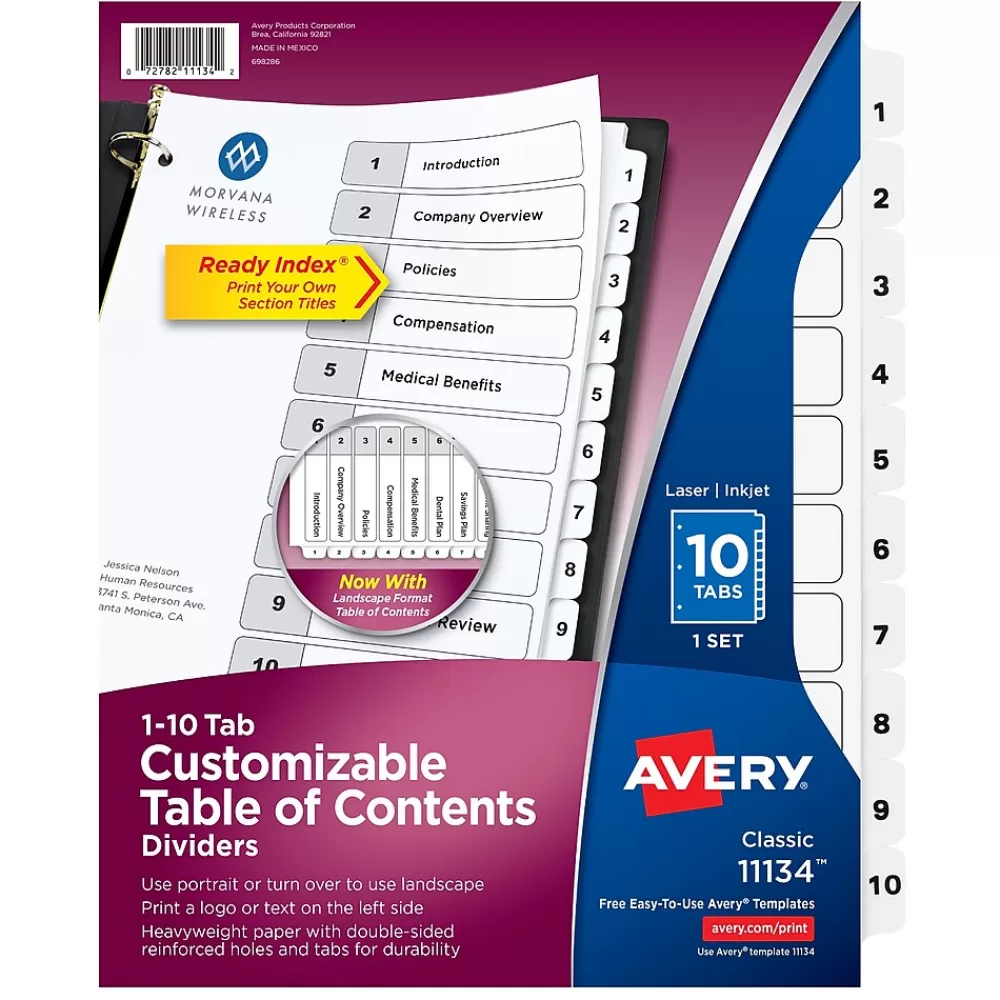 Avery Dividers<Ready Index Table of Contents Paper Dividers, 1-10 Tabs, White (11134)