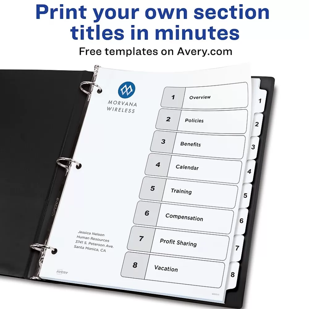 Avery Dividers<Ready Index Table of Contents Paper Dividers, 1-8 Tabs, White (11132)