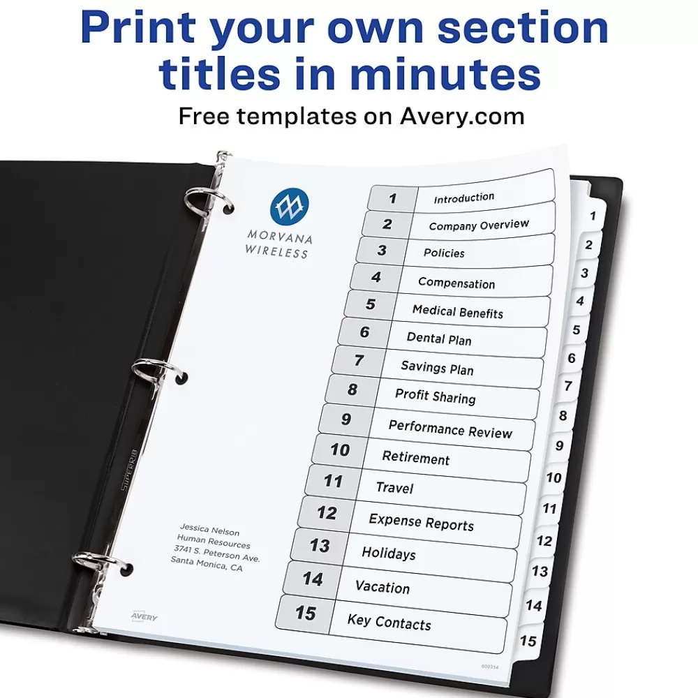 Avery Dividers<Ready Index Table of Contents Paper Dividers, 1-15 Tabs, White (11142)