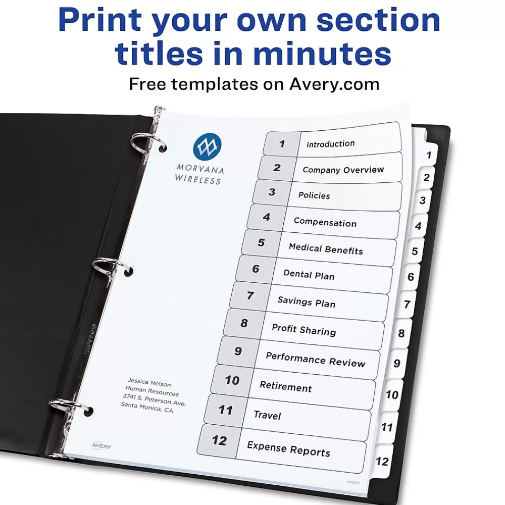 Avery Dividers<Ready Index Table of Contents Paper Dividers, 1-12 Tabs, White (11140)