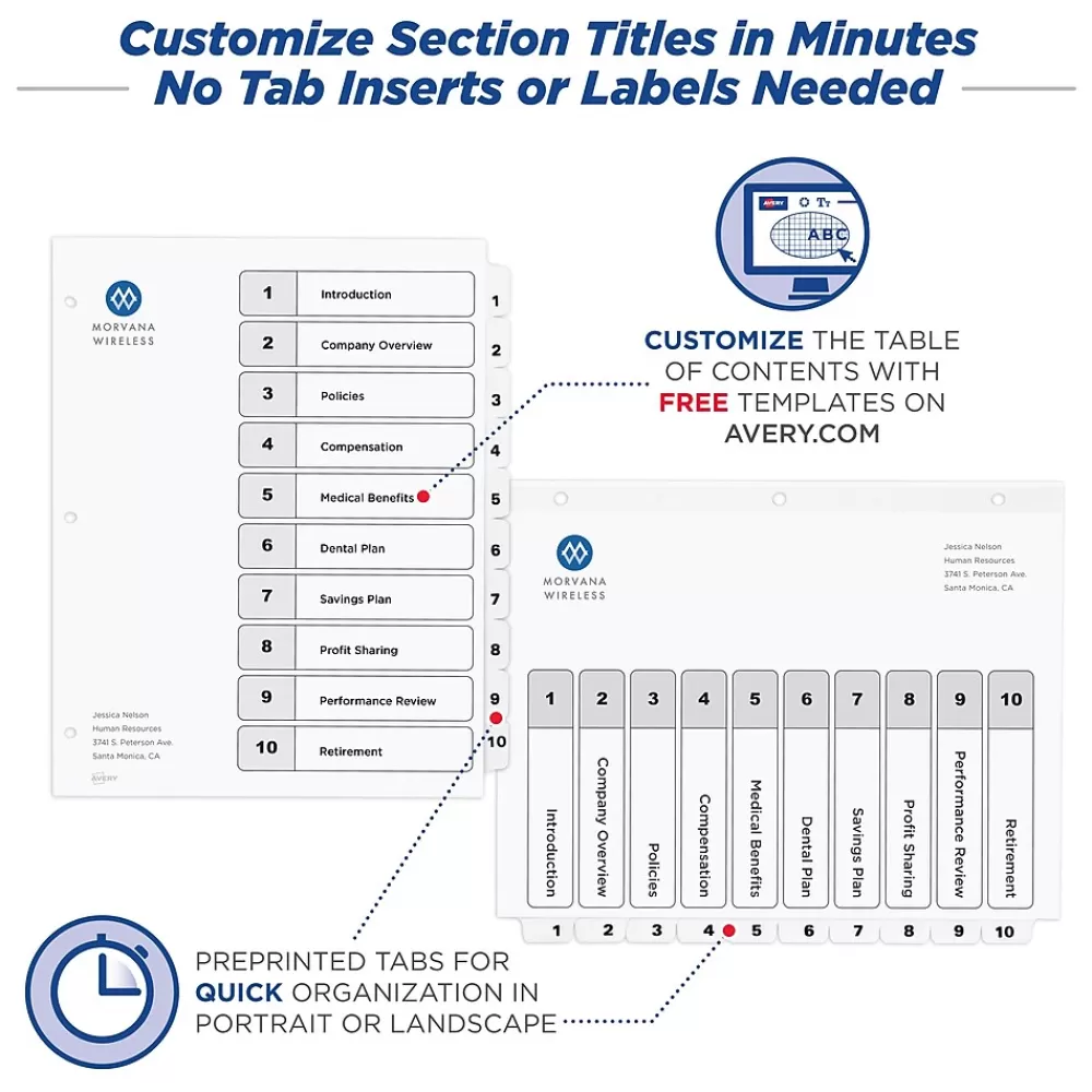 Avery Dividers<Ready Index Table of Contents Paper Dividers, 1-10 Tabs, White (11134)