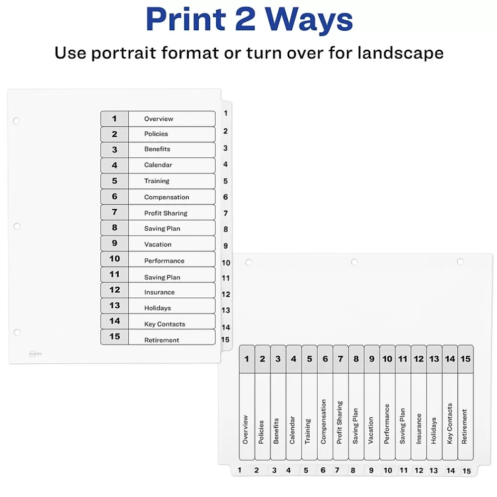 Avery Dividers<Ready Index Table of Contents Paper Dividers, 1-15 Tabs, White (11142)