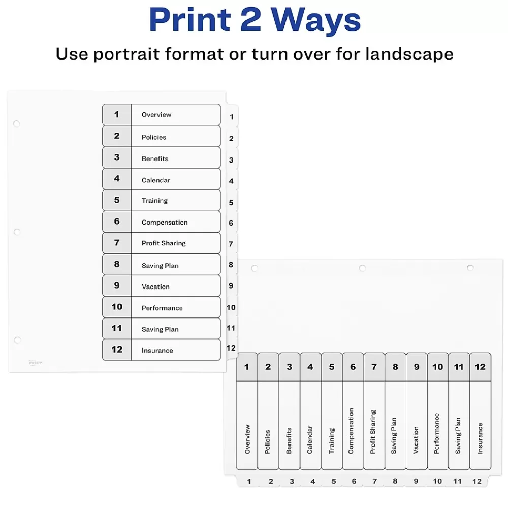 Avery Dividers<Ready Index Table of Contents Paper Dividers, 1-12 Tabs, White (11140)