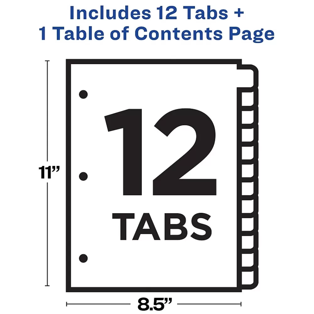 Avery Dividers<Ready Index Table of Contents Paper Dividers, 1-12 Tabs, White (11140)