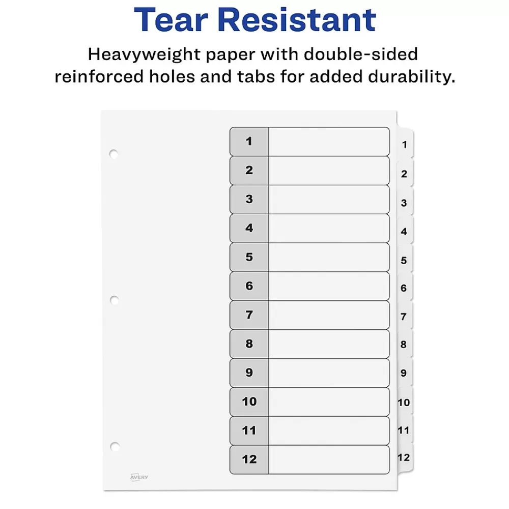 Avery Dividers<Ready Index Table of Contents Paper Dividers, 1-12 Tabs, White (11140)