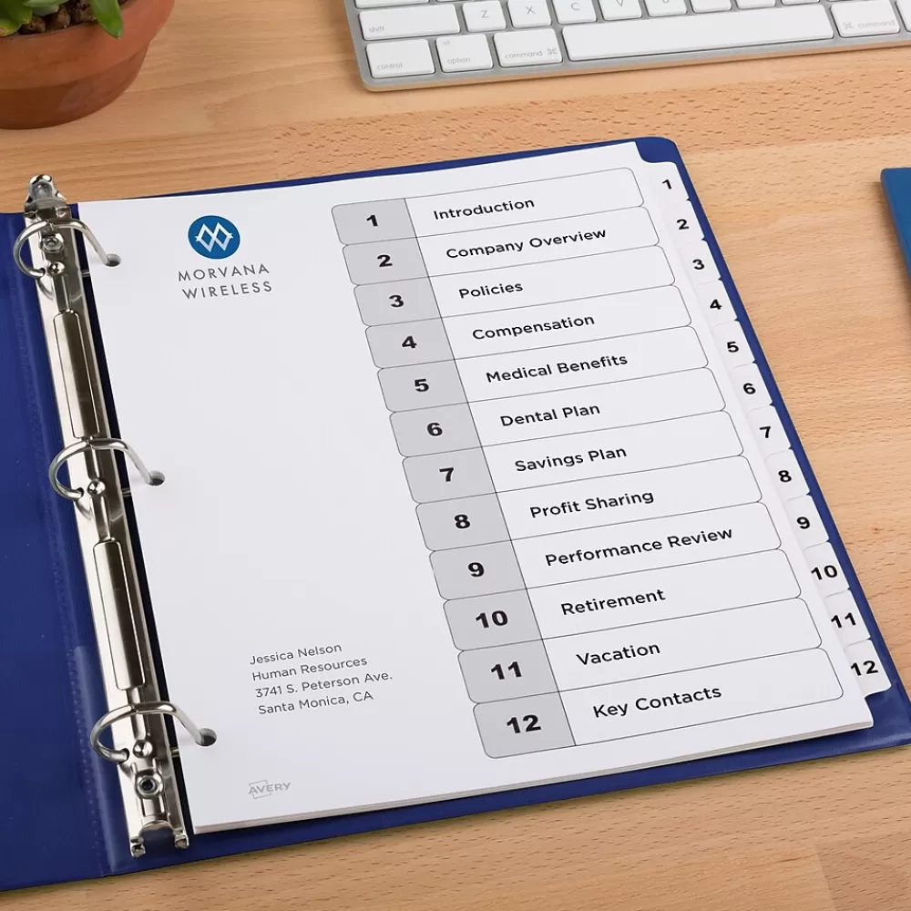Avery Dividers<Ready Index Table of Contents Paper Dividers, 1-12 Tabs, White (11140)