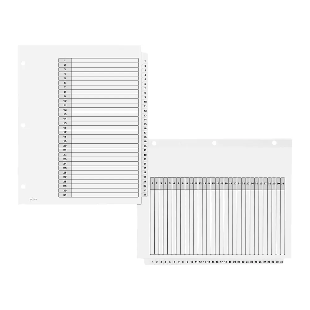 Avery Dividers<Ready Index Table of Contents Paper Dividers, 1-31 Tabs, White, 6 Sets/Pack (11827)