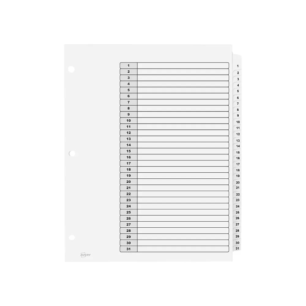 Avery Dividers<Ready Index Table of Contents Paper Dividers, 1-31 Tabs, White, 6 Sets/Pack (11827)