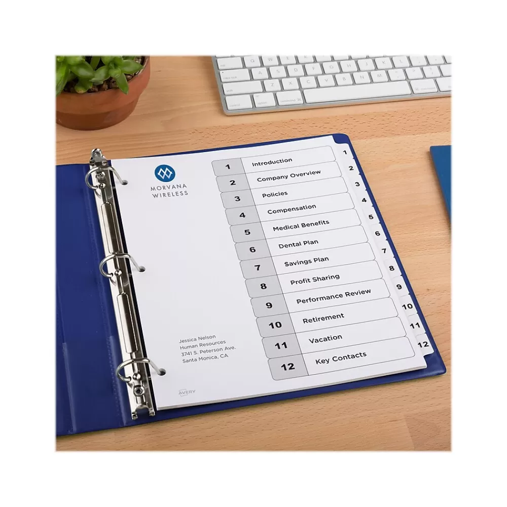 Avery Dividers<Ready Index Table of Contents Paper Dividers, 1-12 Tabs, White, 6 Sets/Pack (11824)