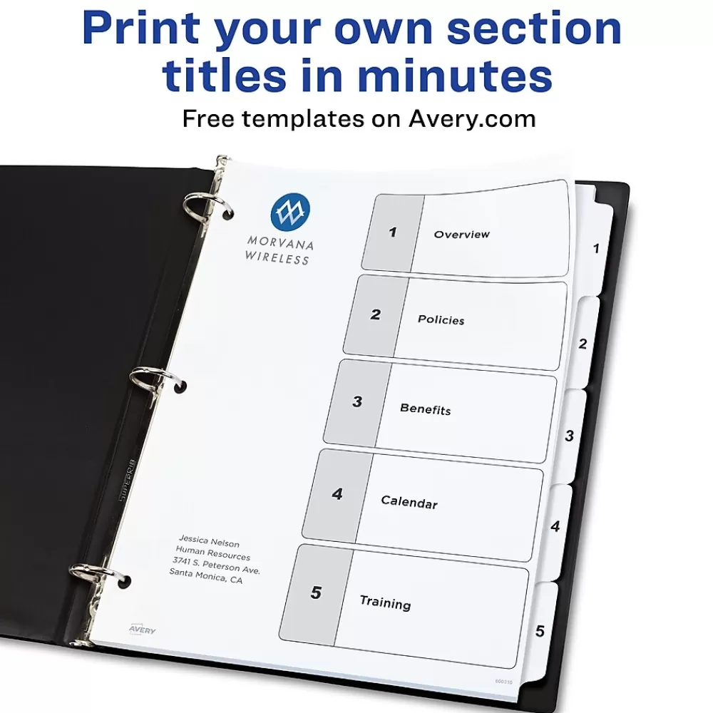 Avery Dividers<Ready Index Table of Contents Paper Dividers, 1-5 Tabs, White, 6 Sets/Pack (11821)