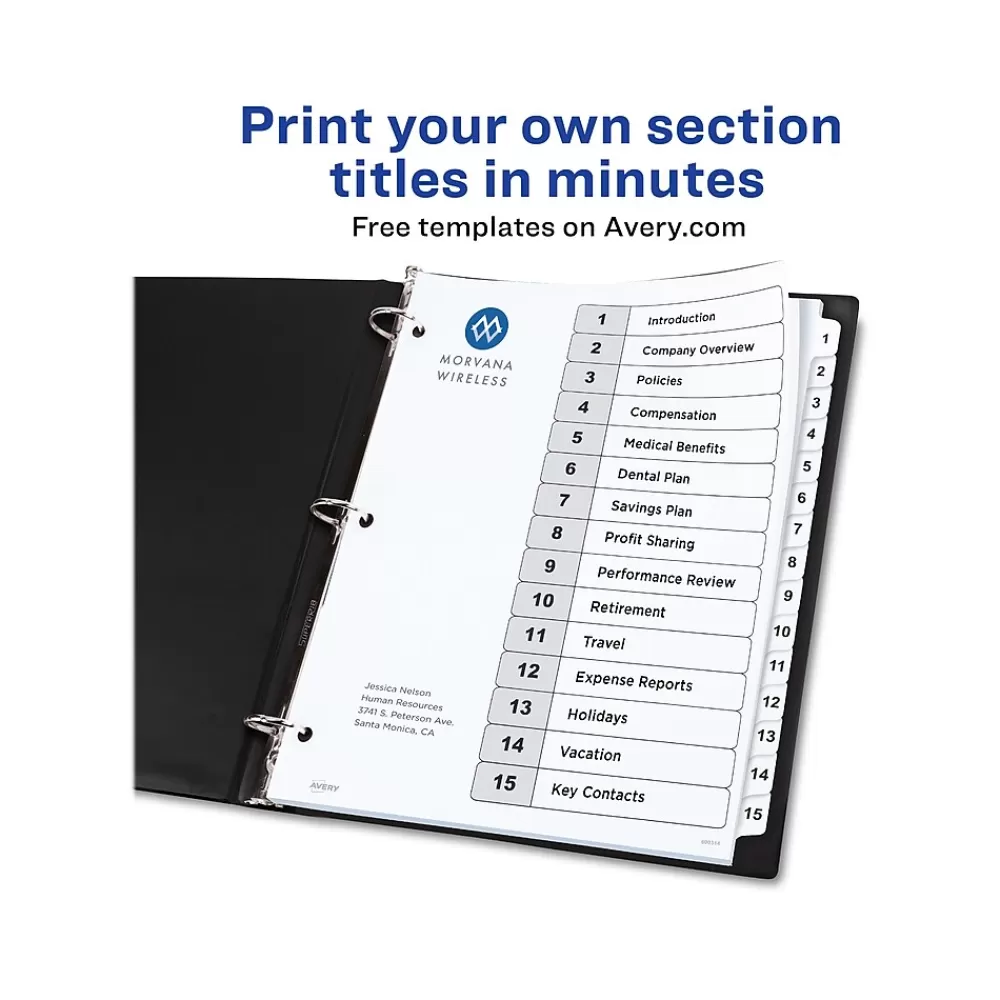Avery Dividers<Ready Index Table of Contents Paper Dividers, 1-15 Tabs, White, 6 Sets/Pack (11825)