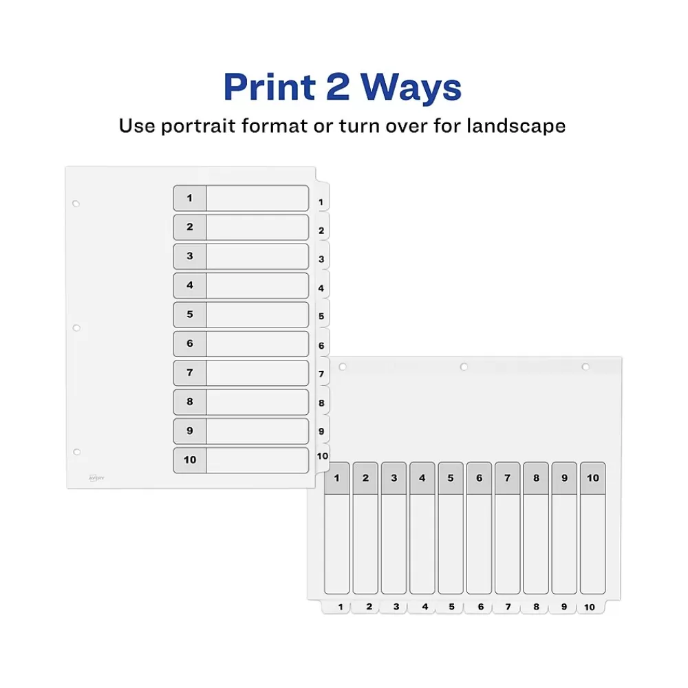 Avery Dividers<Ready Index Table of Contents Paper Dividers, 1-10 Tabs, White, 6 Sets/Pack (11823)
