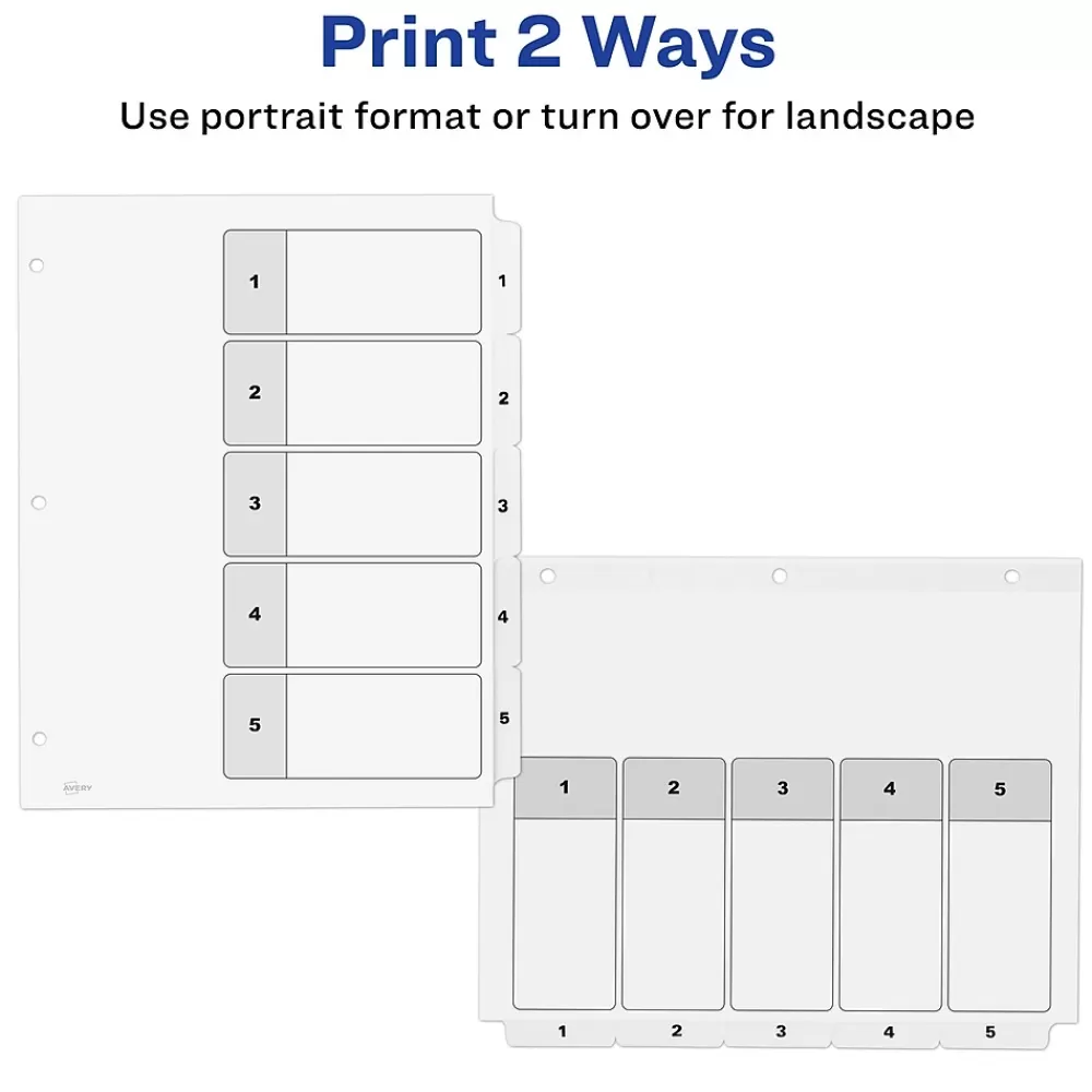 Avery Dividers<Ready Index Table of Contents Paper Dividers, 1-5 Tabs, White, 6 Sets/Pack (11821)