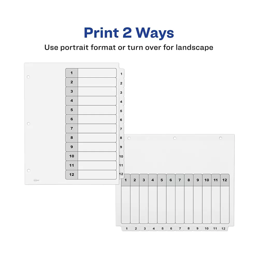 Avery Dividers<Ready Index Table of Contents Paper Dividers, 1-12 Tabs, White, 6 Sets/Pack (11824)