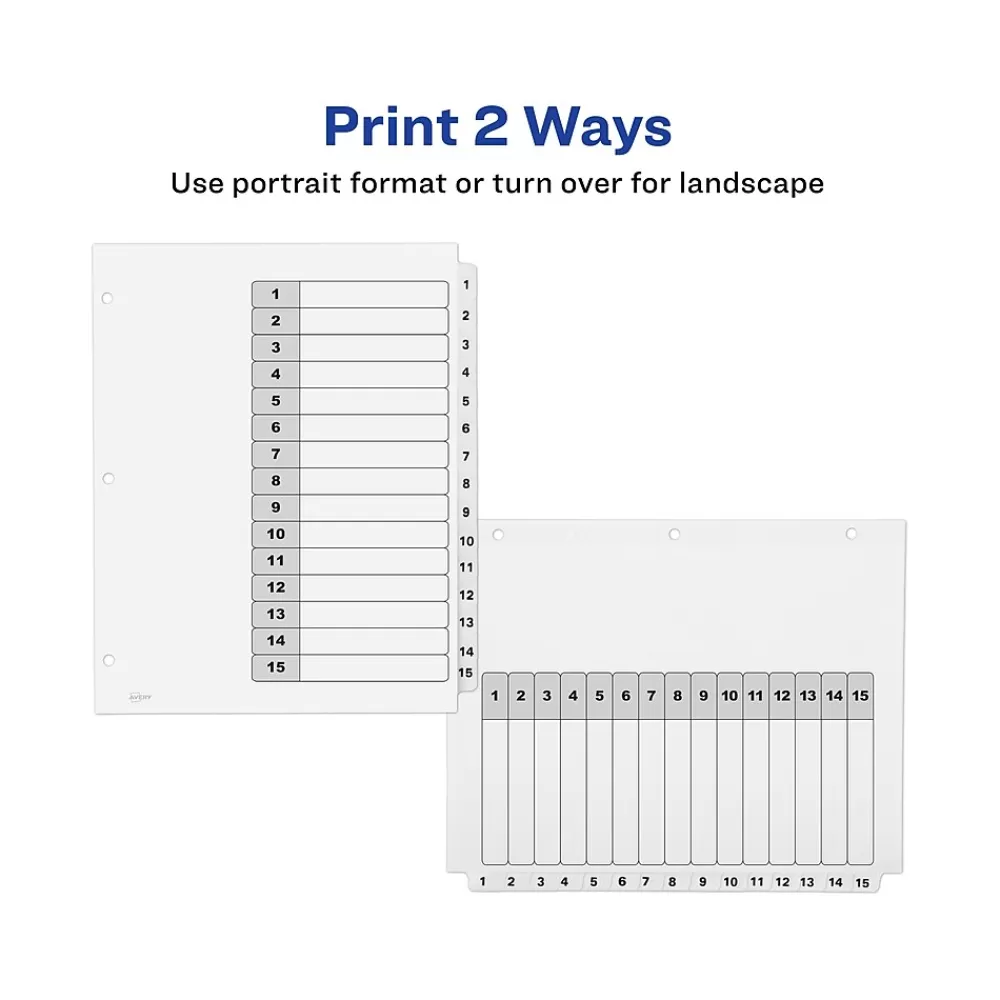 Avery Dividers<Ready Index Table of Contents Paper Dividers, 1-15 Tabs, White, 6 Sets/Pack (11825)