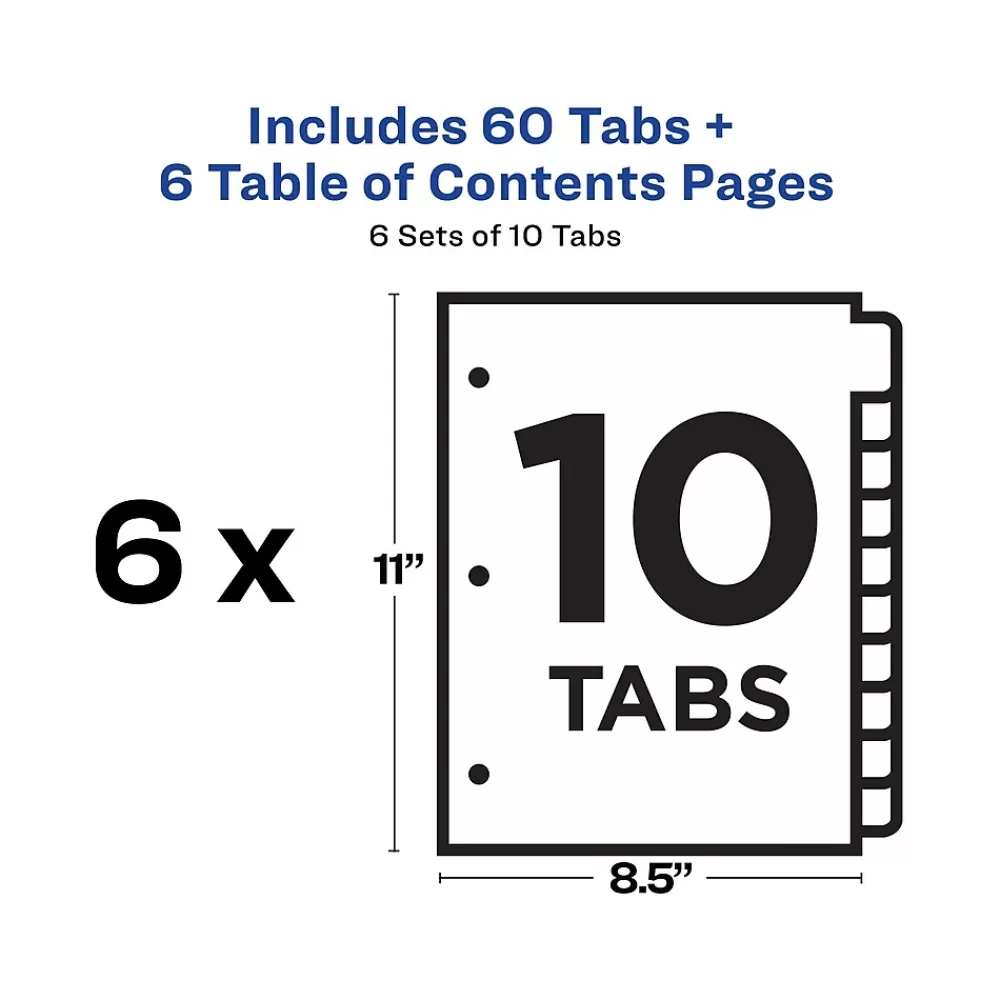 Avery Dividers<Ready Index Table of Contents Paper Dividers, 1-10 Tabs, White, 6 Sets/Pack (11823)