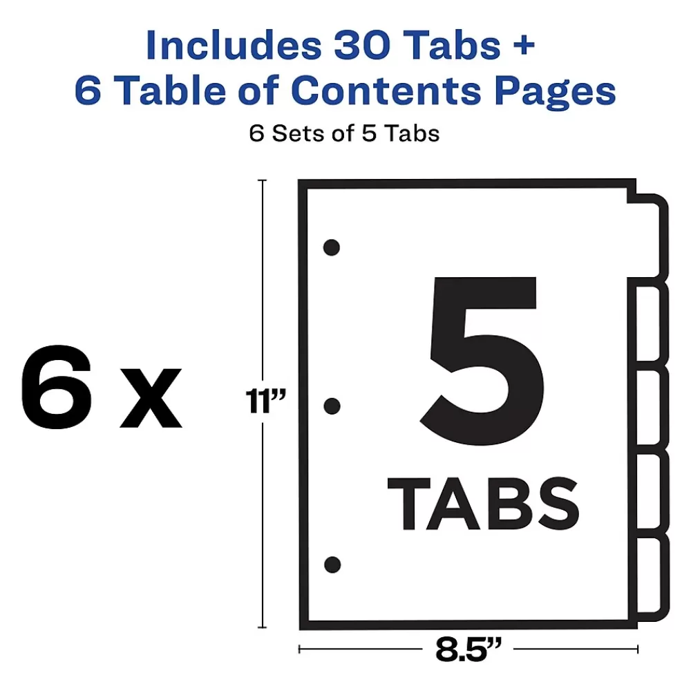 Avery Dividers<Ready Index Table of Contents Paper Dividers, 1-5 Tabs, White, 6 Sets/Pack (11821)