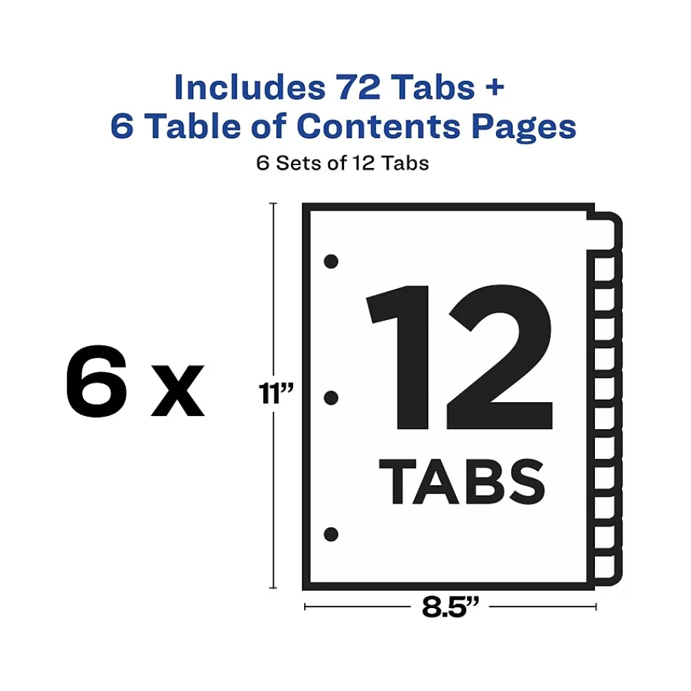 Avery Dividers<Ready Index Table of Contents Paper Dividers, 1-12 Tabs, White, 6 Sets/Pack (11824)