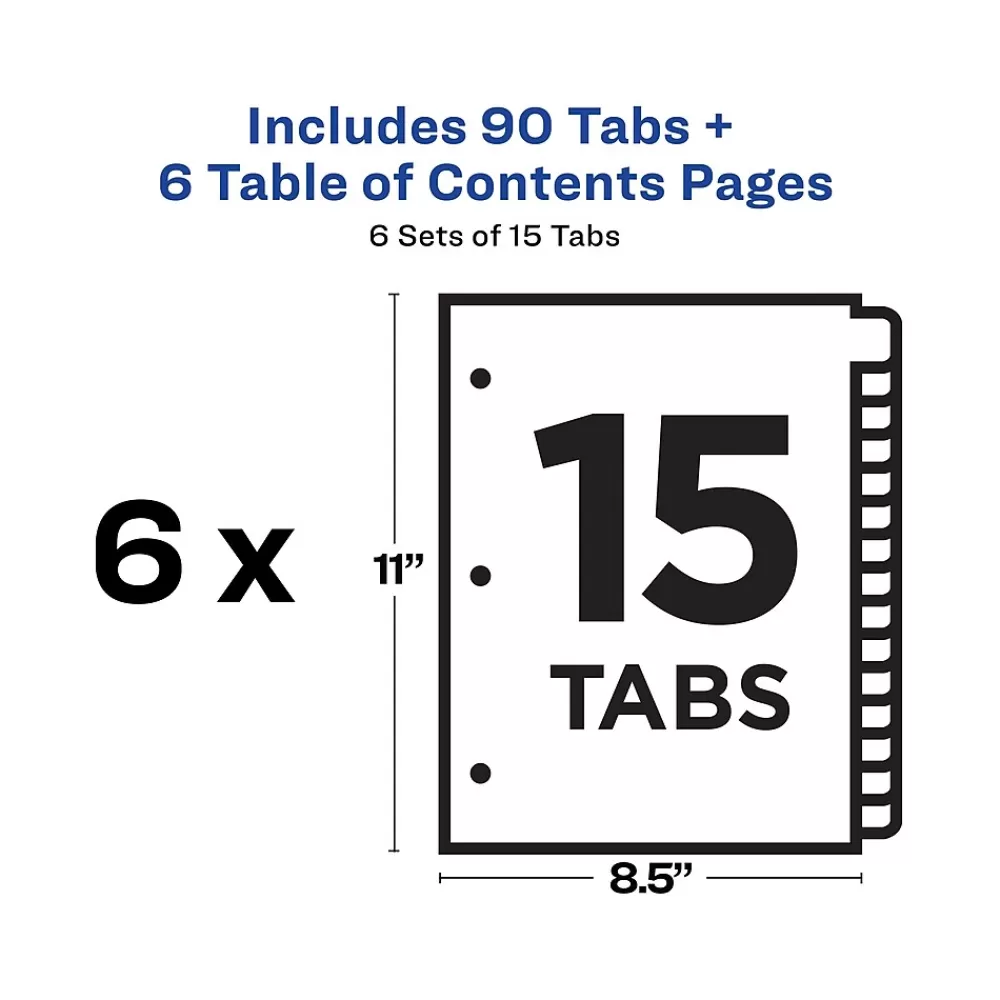 Avery Dividers<Ready Index Table of Contents Paper Dividers, 1-15 Tabs, White, 6 Sets/Pack (11825)