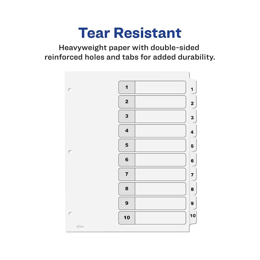 Avery Dividers<Ready Index Table of Contents Paper Dividers, 1-10 Tabs, White, 6 Sets/Pack (11823)