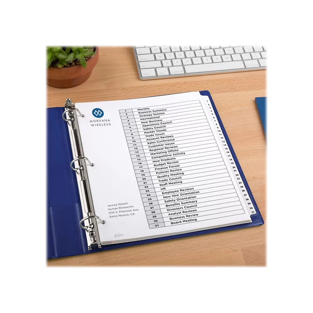 Avery Dividers<Ready Index Table of Contents Paper Dividers, 1-31 Tabs, White, 6 Sets/Pack (11827)