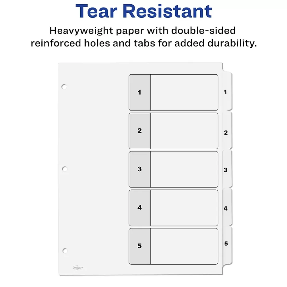 Avery Dividers<Ready Index Table of Contents Paper Dividers, 1-5 Tabs, White, 6 Sets/Pack (11821)