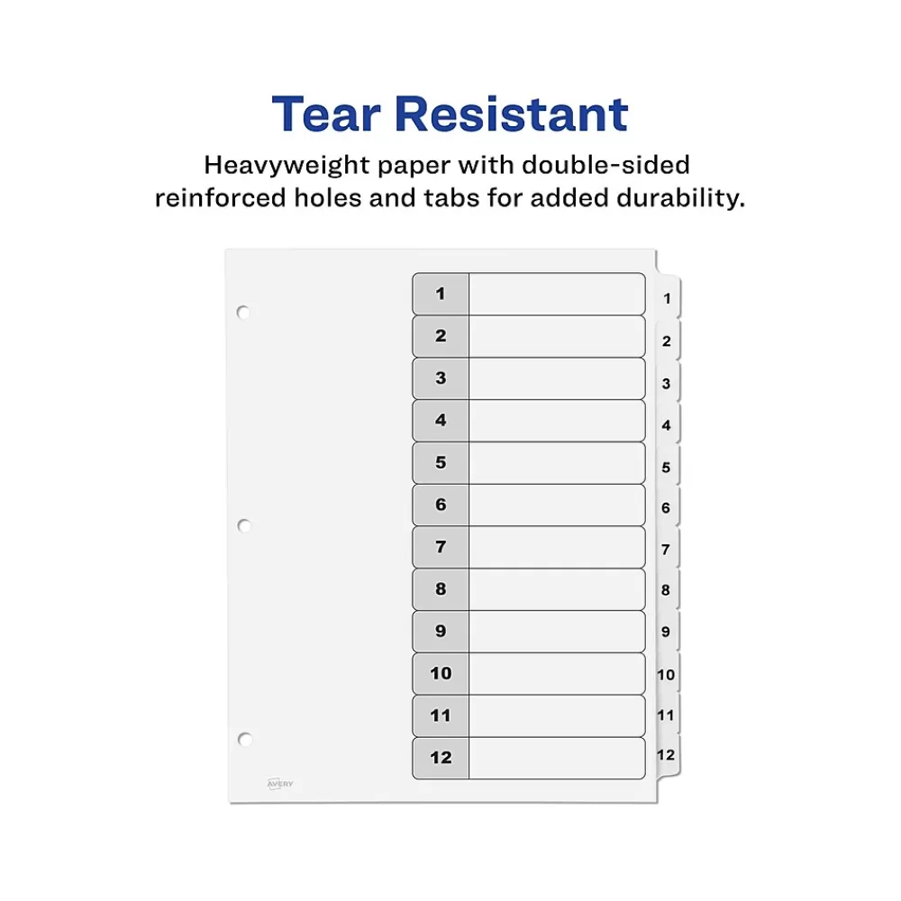 Avery Dividers<Ready Index Table of Contents Paper Dividers, 1-12 Tabs, White, 6 Sets/Pack (11824)