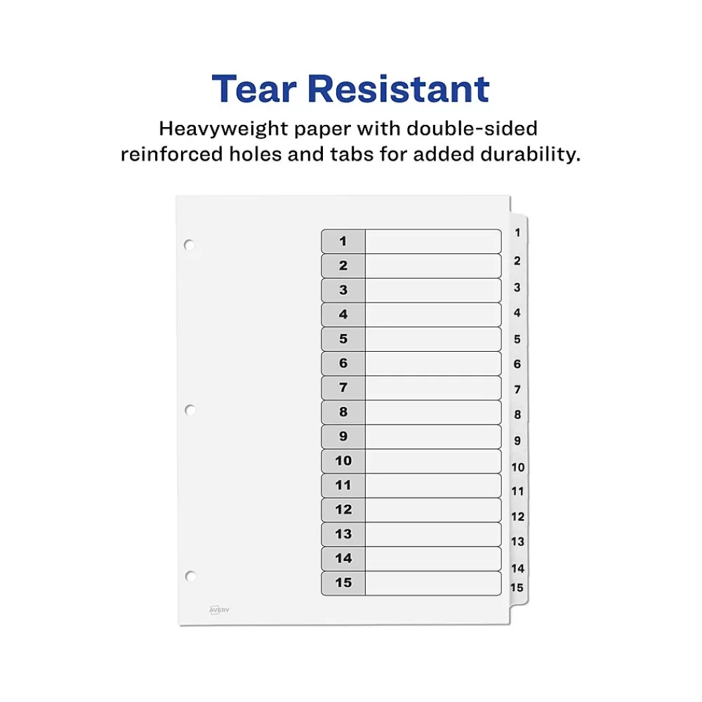 Avery Dividers<Ready Index Table of Contents Paper Dividers, 1-15 Tabs, White, 6 Sets/Pack (11825)