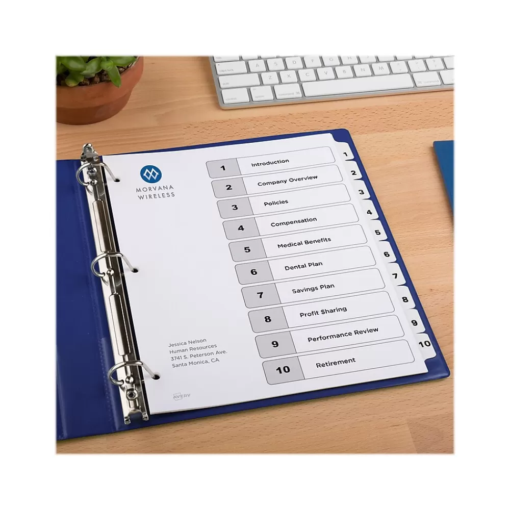 Avery Dividers<Ready Index Table of Contents Paper Dividers, 1-10 Tabs, White, 6 Sets/Pack (11823)